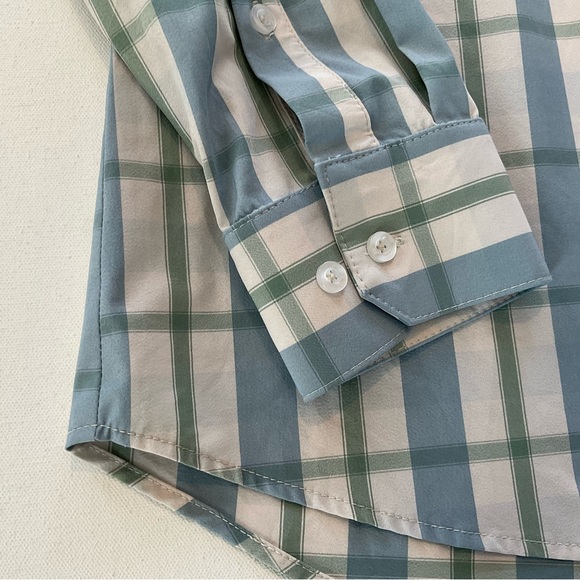 Mizzen Main Men XL TALL Trim Fit Shirt Blue Plaid Performance Long Sleeve Button - Picture 5 of 13